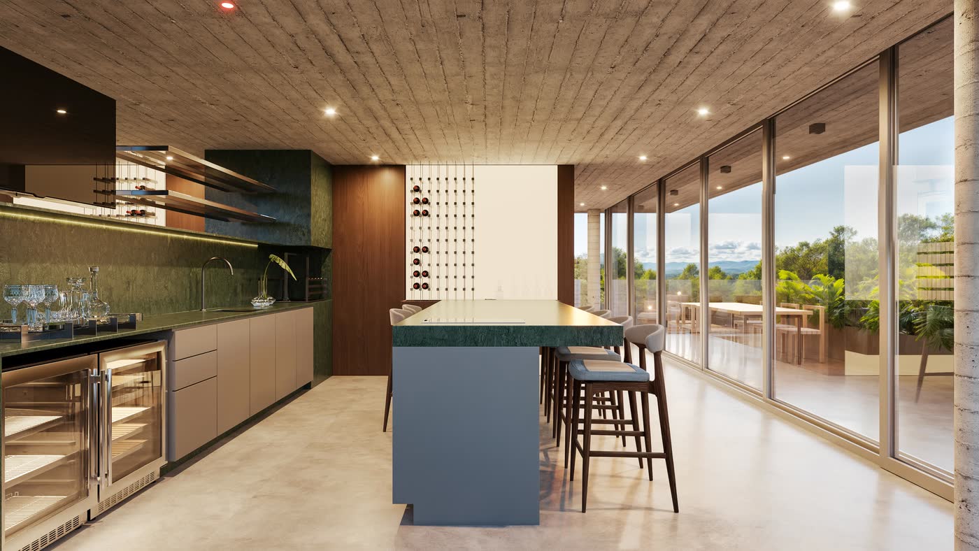 Gourmet do rooftop com marcenaria verde