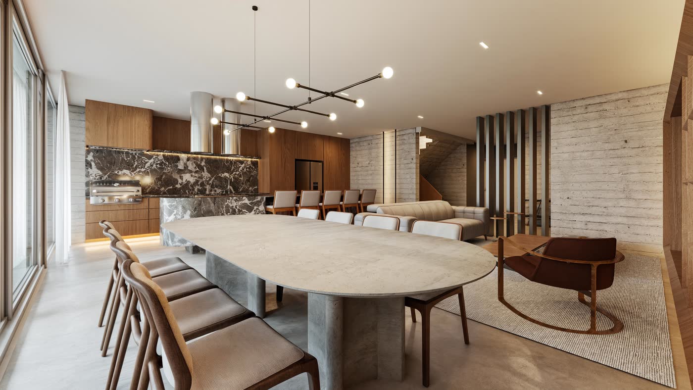 Mesa de jantar oval em pedra